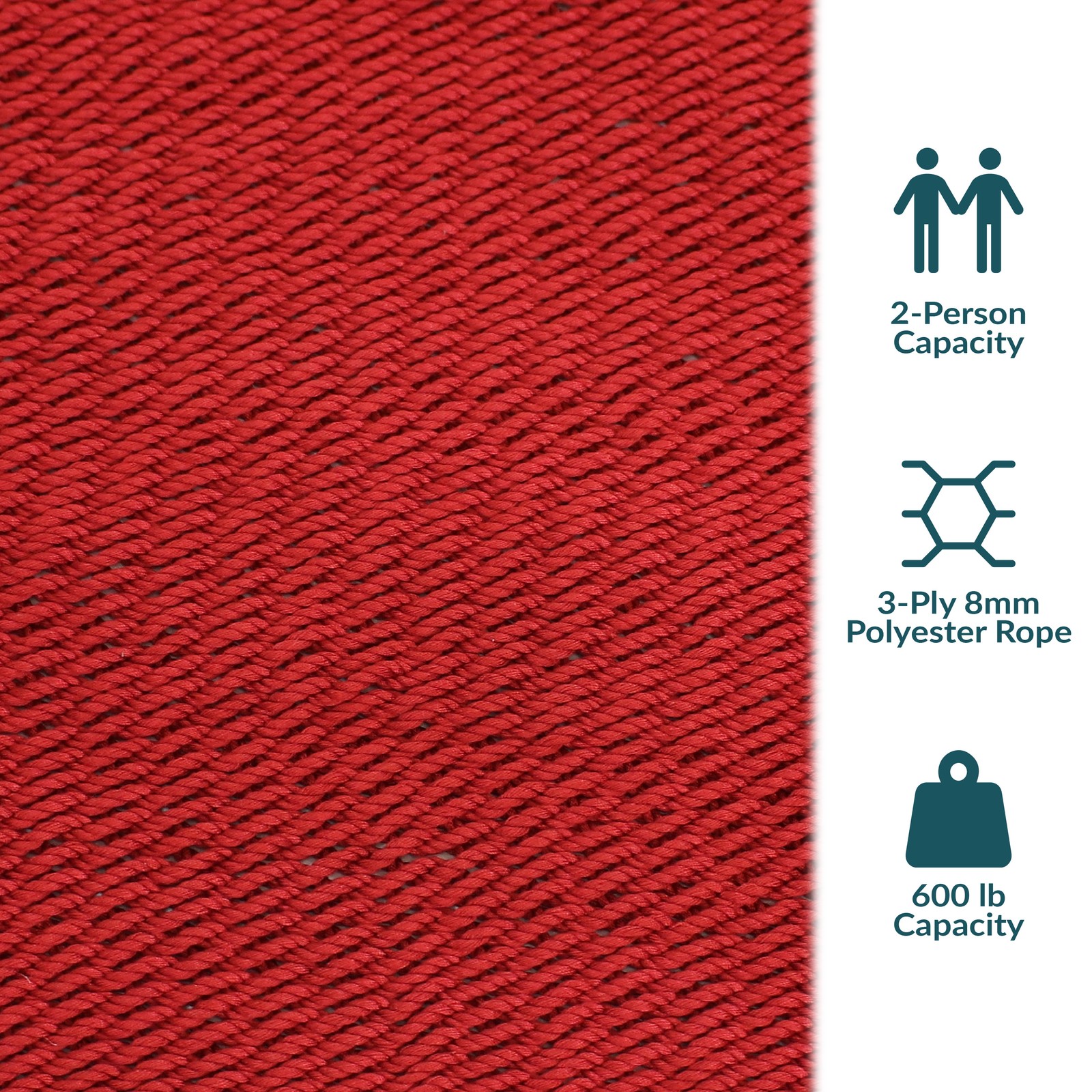 2-Person Polyester Rope Hammock with Spreader Bars – Red by Sunnydaze