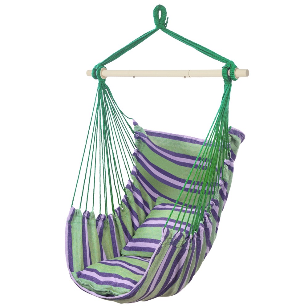 Hammock Cotton Polyester Hanging Rope Swing Outdoor Garden /w Two Pillows