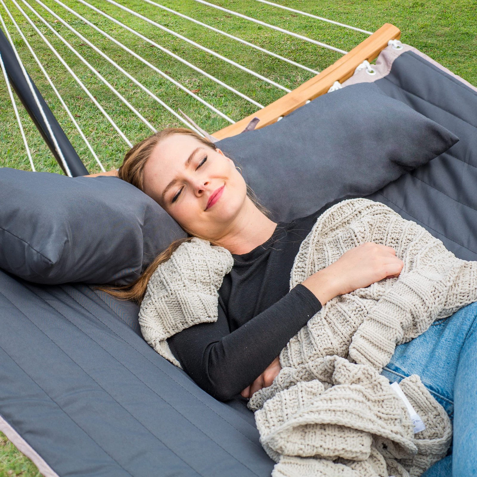 SUNCREAT Double Portable Hammock with Stand, 2 Person Dark Gray