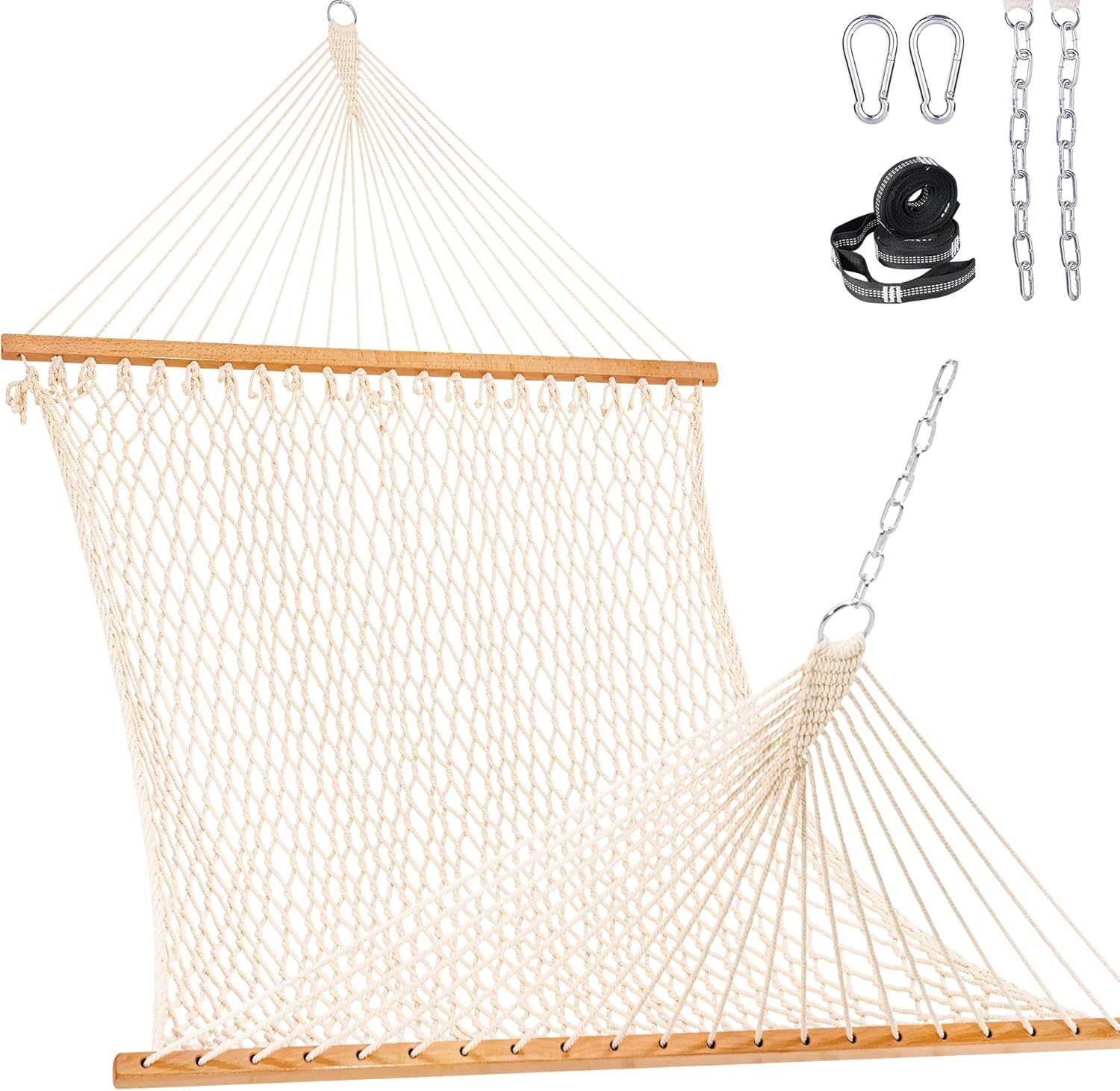 Double Rope Hammock, 2 Person Traditional Outdoor Hand Woven Cotton Rope Hammock