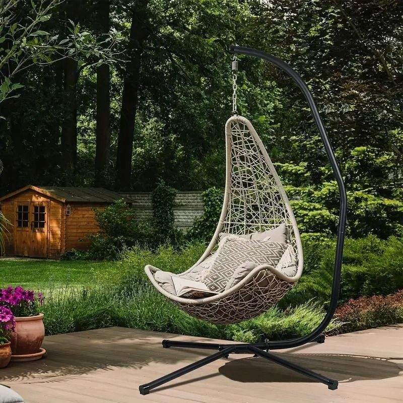 Heavy Duty Hammock Chair Stand C Shaped Solid Steel Hanging Chair Frame with Spr