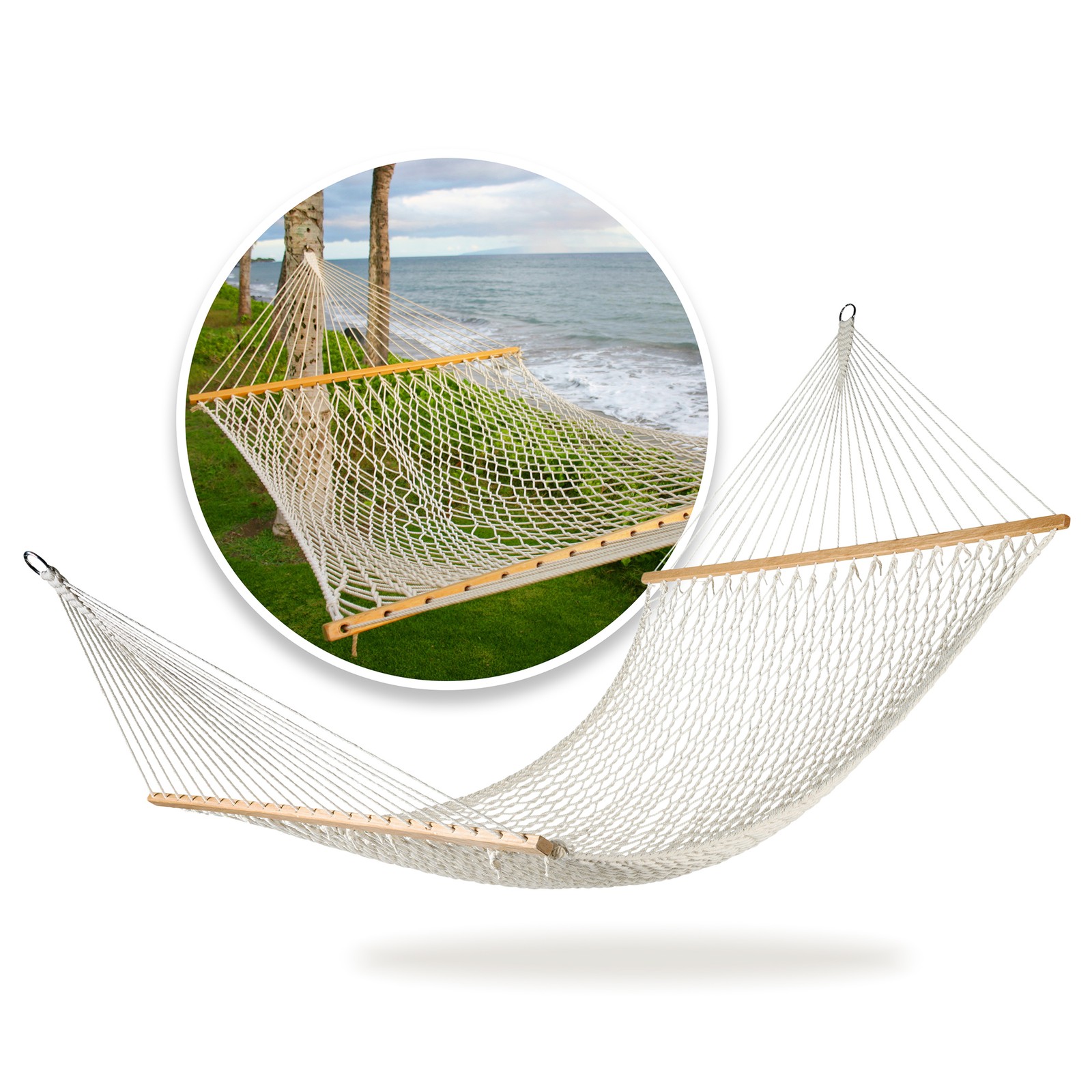 Bliss Hammocks Classic 2-Person Cotton Rope Hammock w/ Spreader, 80×60, Natural