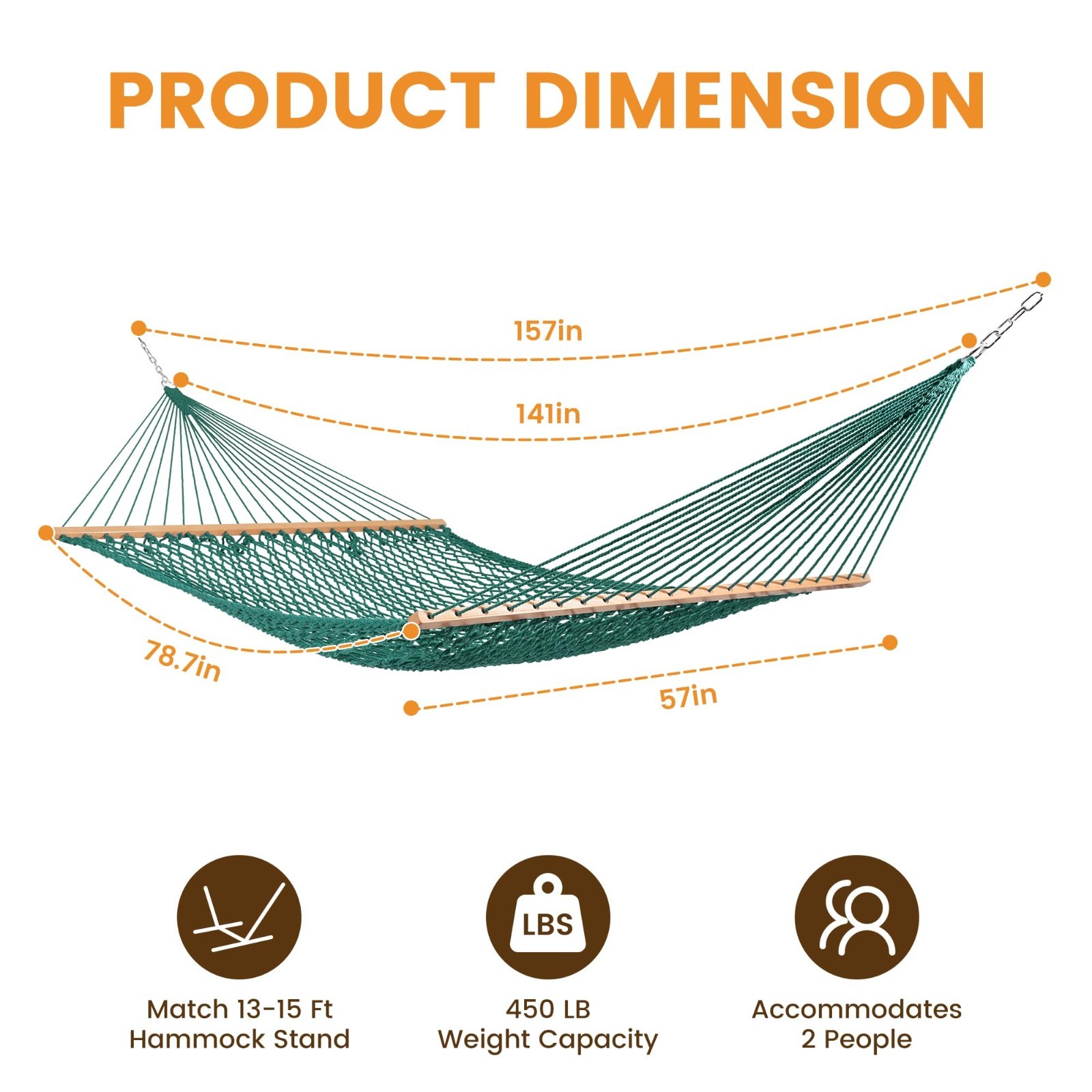 Cotton Rope Double Hammock with Pillow, for Two Person,450 Pounds Capacity,Green