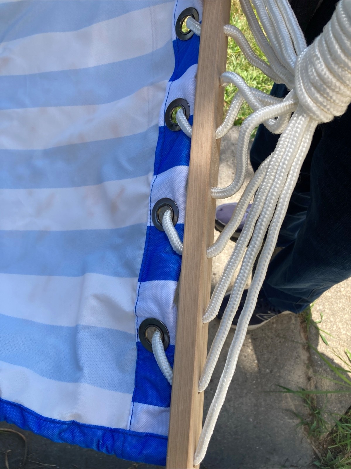 Backyard Hammock in Carry Bag Blue White Striped Polyester 67 x 24″