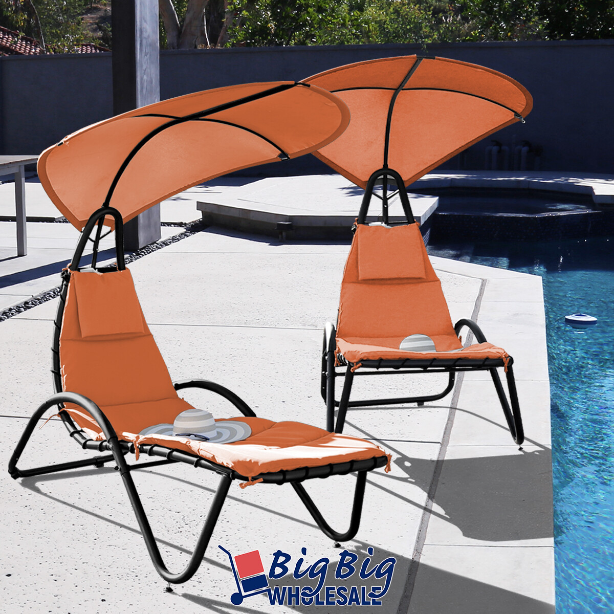 Pair Outdoor Backyard Lounger Hammock Chaise Hanging Lounge Chair Swing Shade