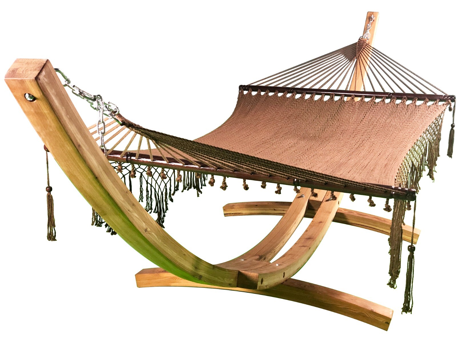14 Ft. Wooden Arc Hammock Stand w/ Brown Chic Hammock Bed (Natural Finish)