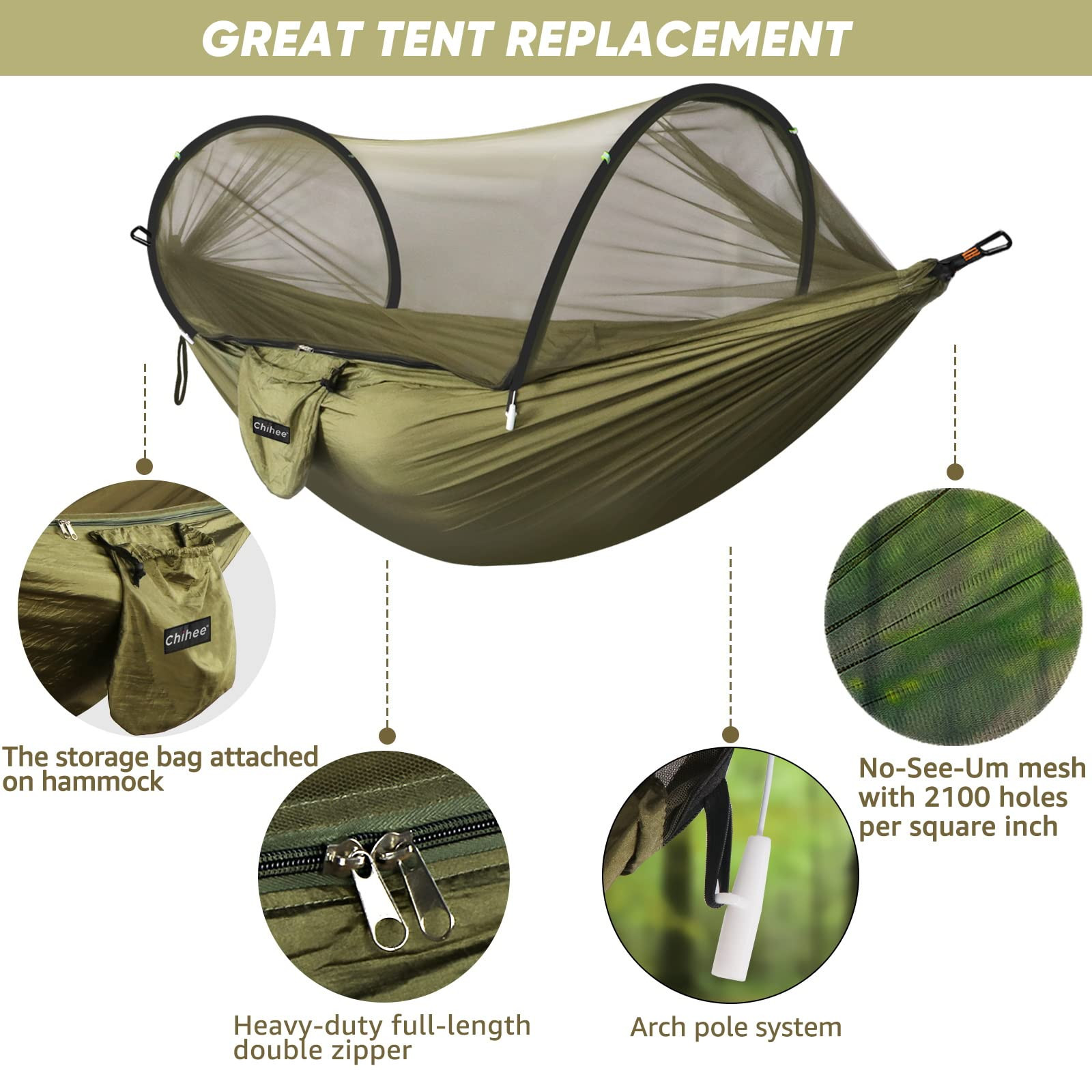 Ultra-Light Travel Camping Hammock Pop-up Net Hammock 660lbs Load Capacity,Br…