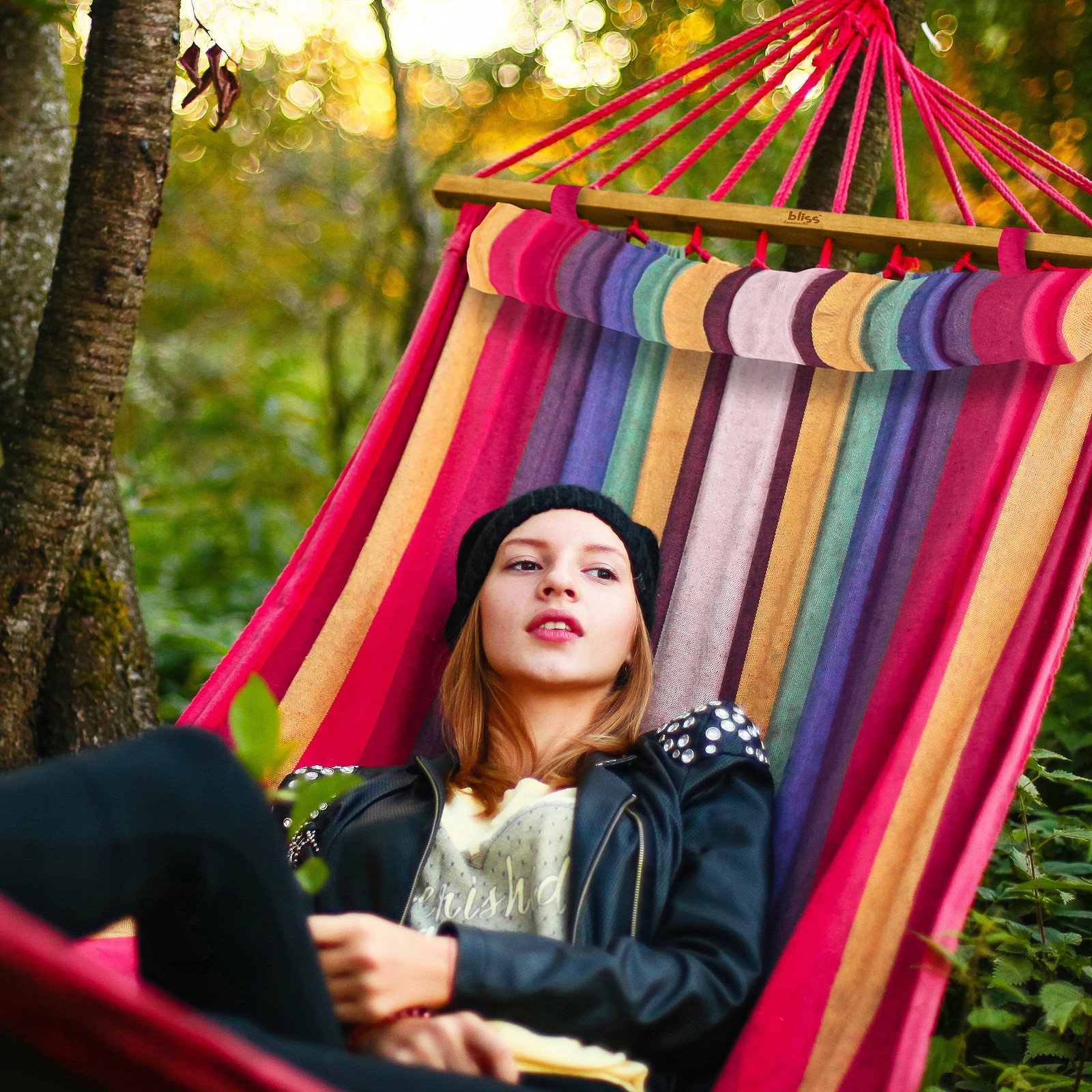 Caribbean Hammock with Pillow and Hanging Hardware, 48″ Wide, Tequila Sunrise