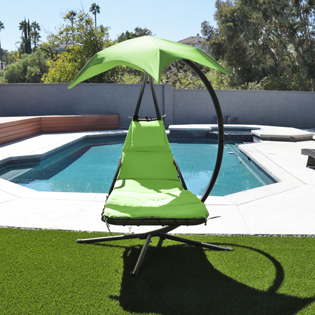 Patio Hanging Chaise Swing Lounger Chair Outdoor Hammock Canopy Arc Stand Porch
