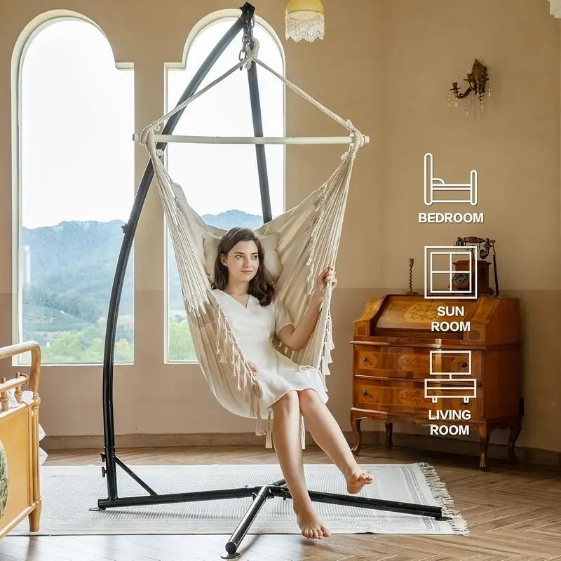 Heavy Duty Hammock Chair Stand C Shaped Solid Steel Hanging Chair Frame with Spr