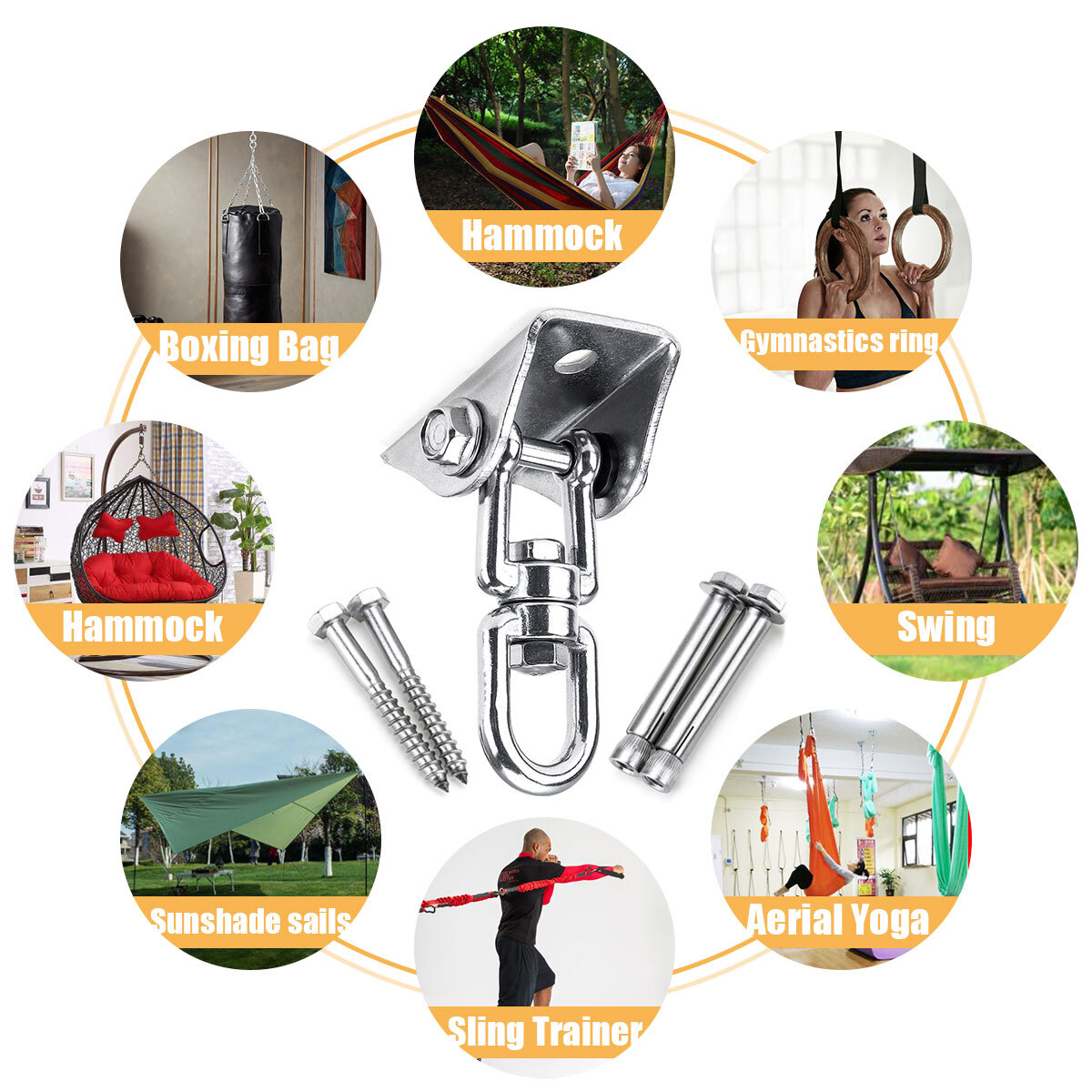 Hammock Hook Swing Chair Hanging Kit Heavy Duty Swivel Hanger Ceiling Mount Set