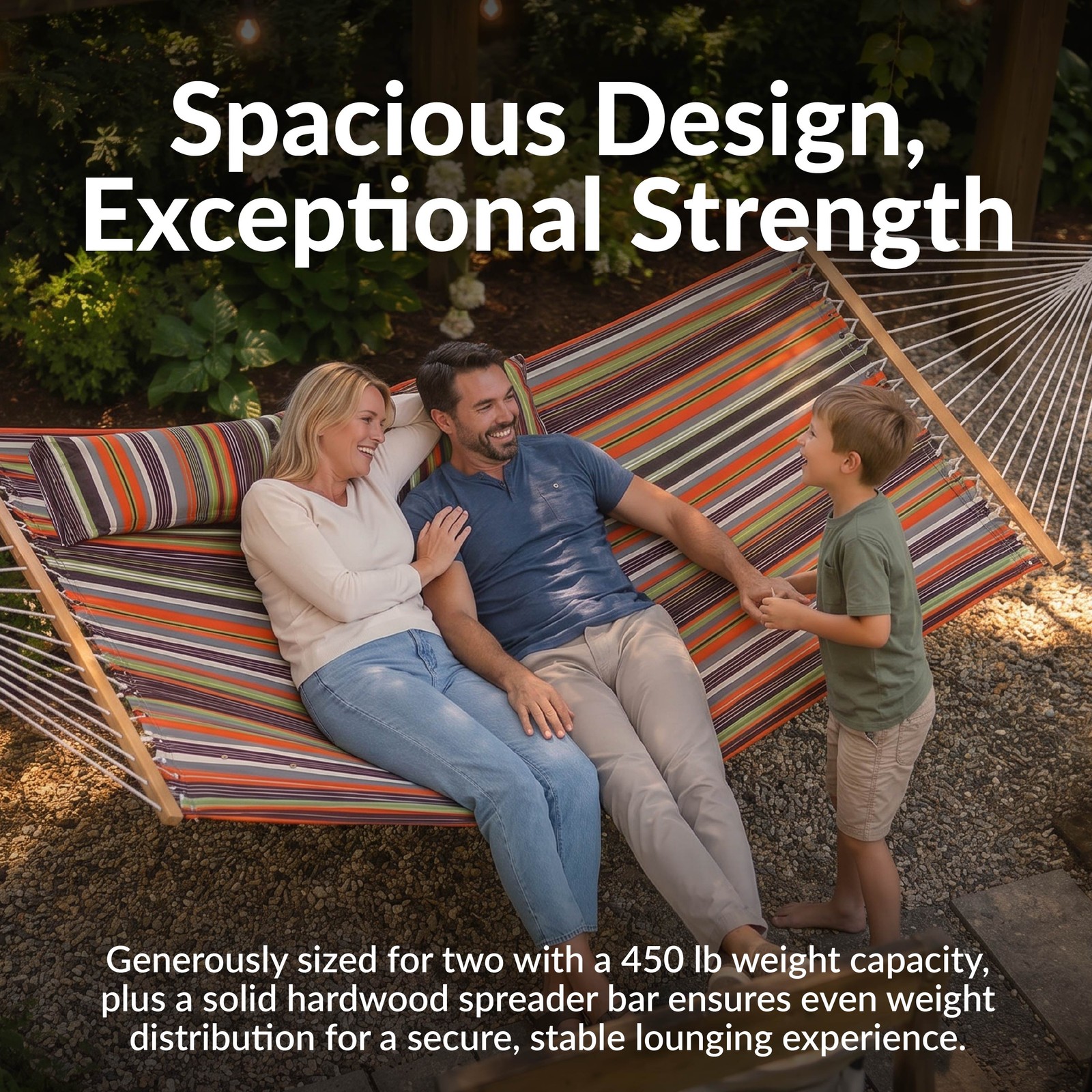 Large Quilted Hammock with Spreader Bars and Pillow – Sunset by Sunnydaze
