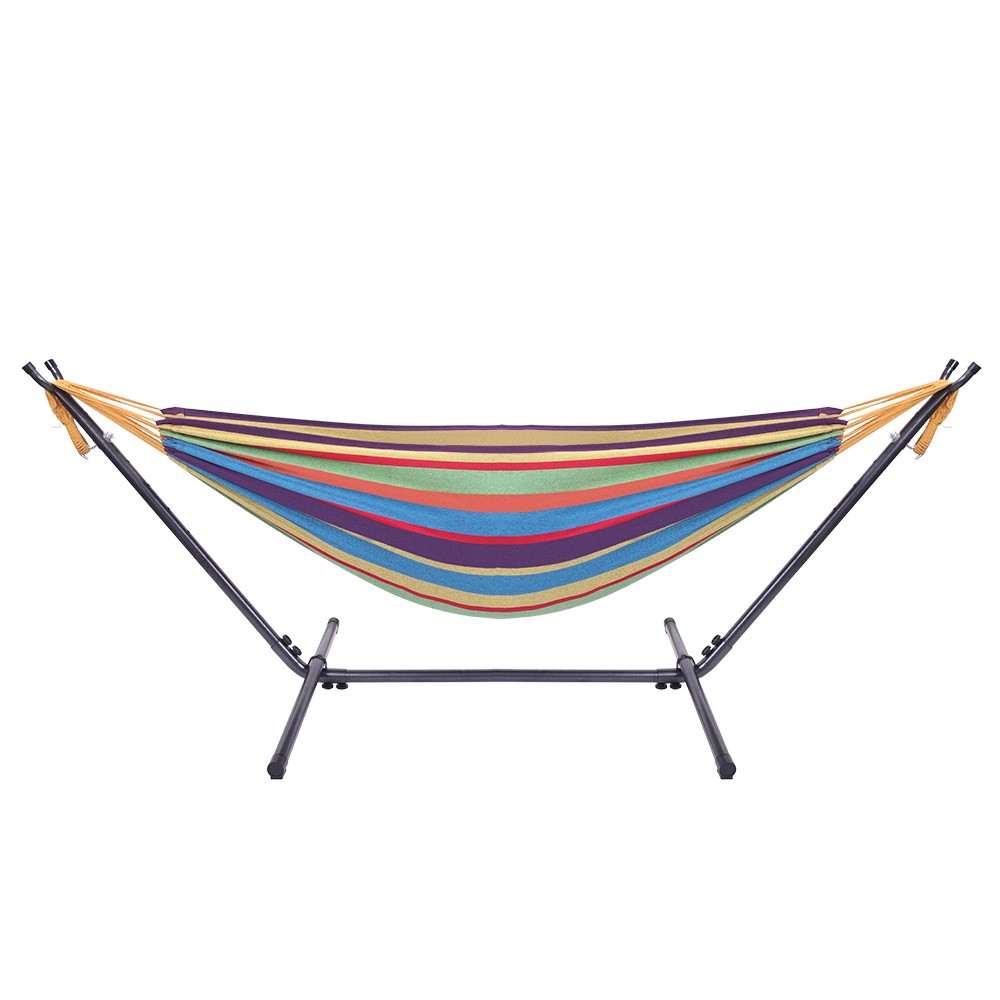 Portable Outdoor Polyester Hammock Set Black Background & Silver Flower