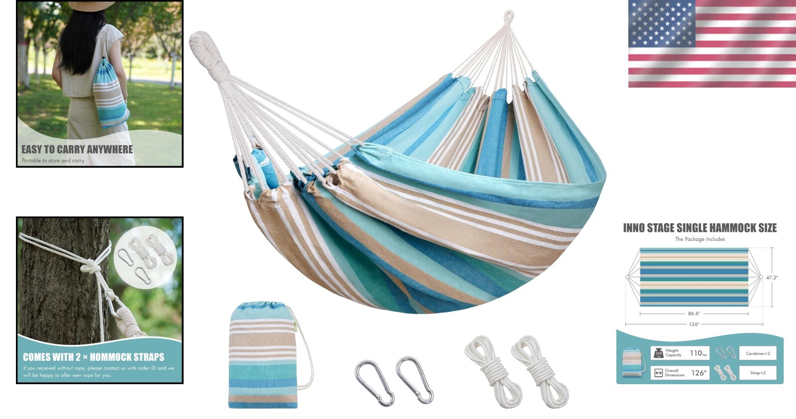 Durable Indoor/Outdoor Hammock – Relax and Connect with Loved Ones, Blue/Green