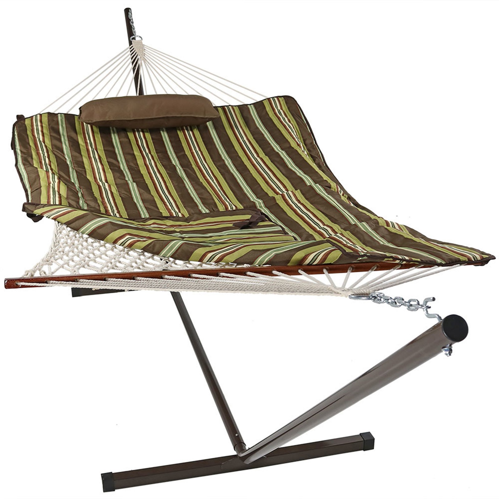2-Person Rope Hammock with Steel Stand and Pad/Pillow – Desert by Sunnydaze