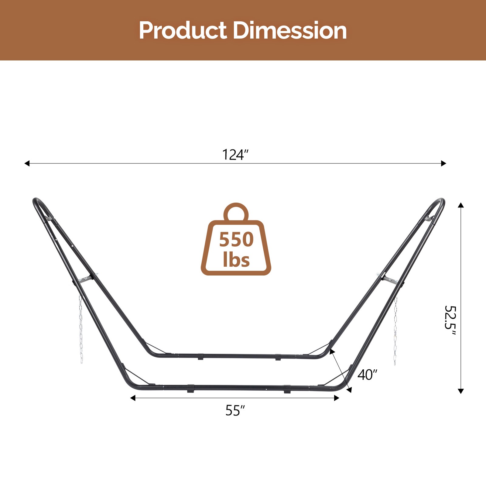10 FT Hammock Stand Only Steel with Adjustable Hooks for Outdoor, Garden Patio