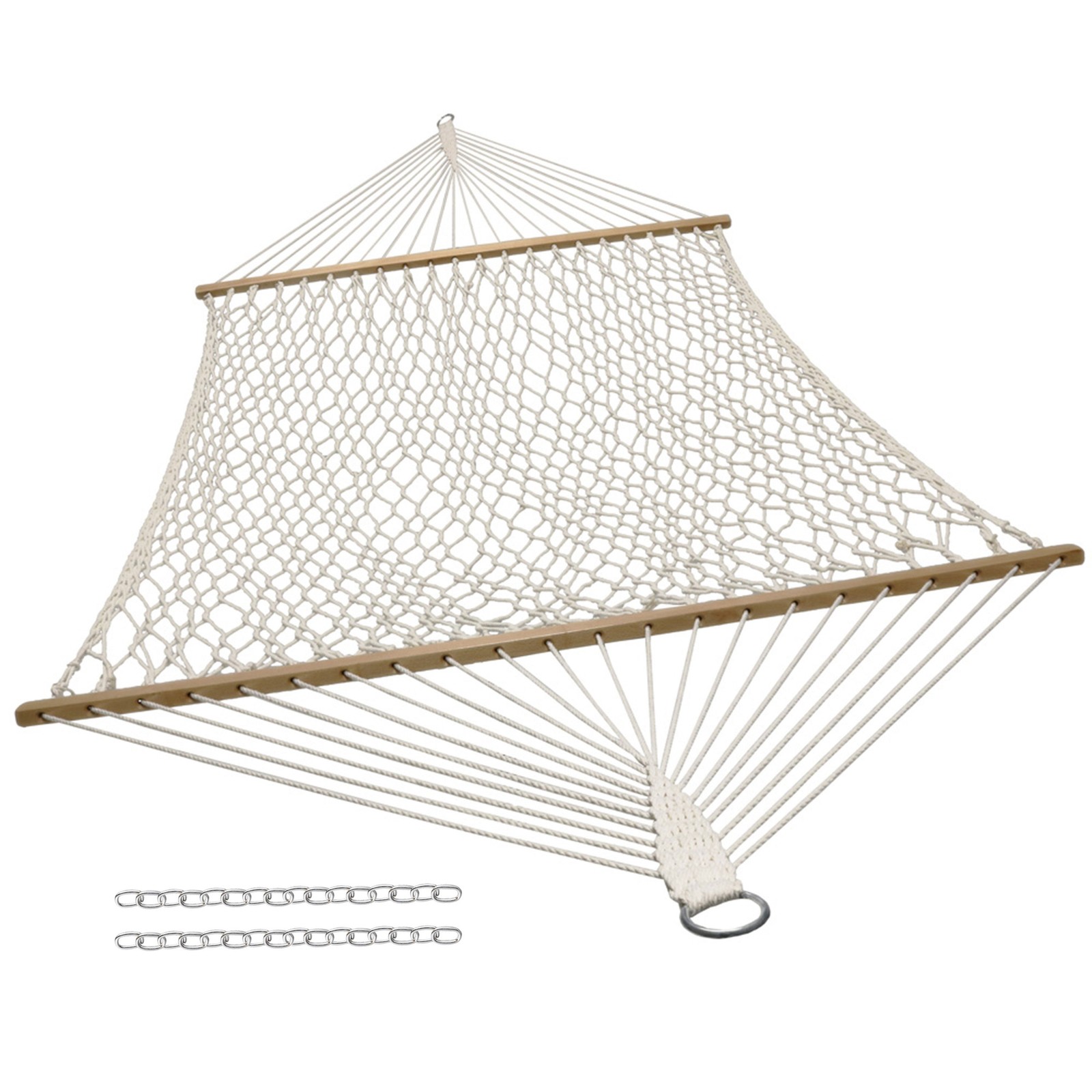 2-Person Cotton Rope Hammock with Spreader Bars – Natural by Sunnydaze
