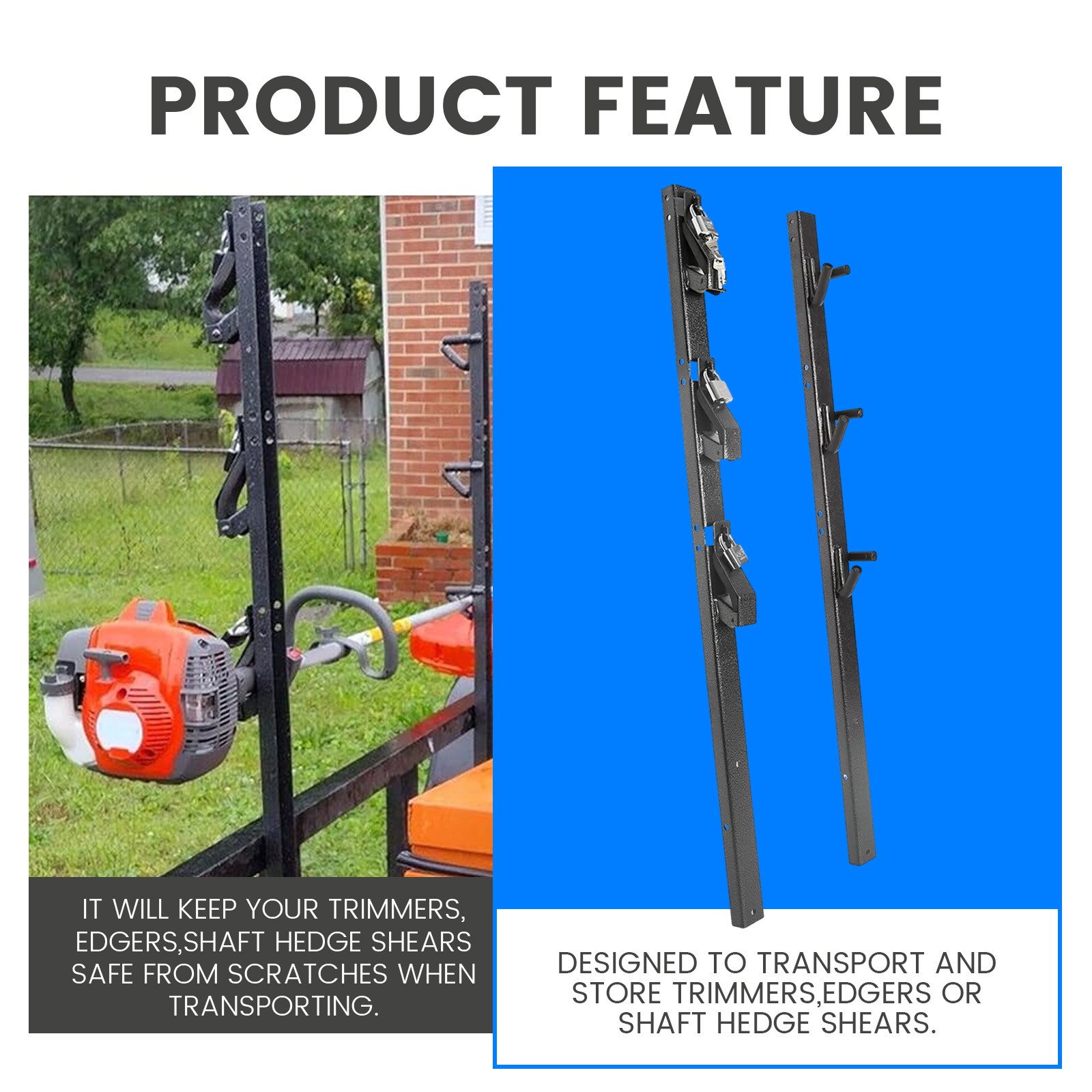 3-Place Weeder Edge Trimmer Rack Holder for open Landscape Trailer Lockable