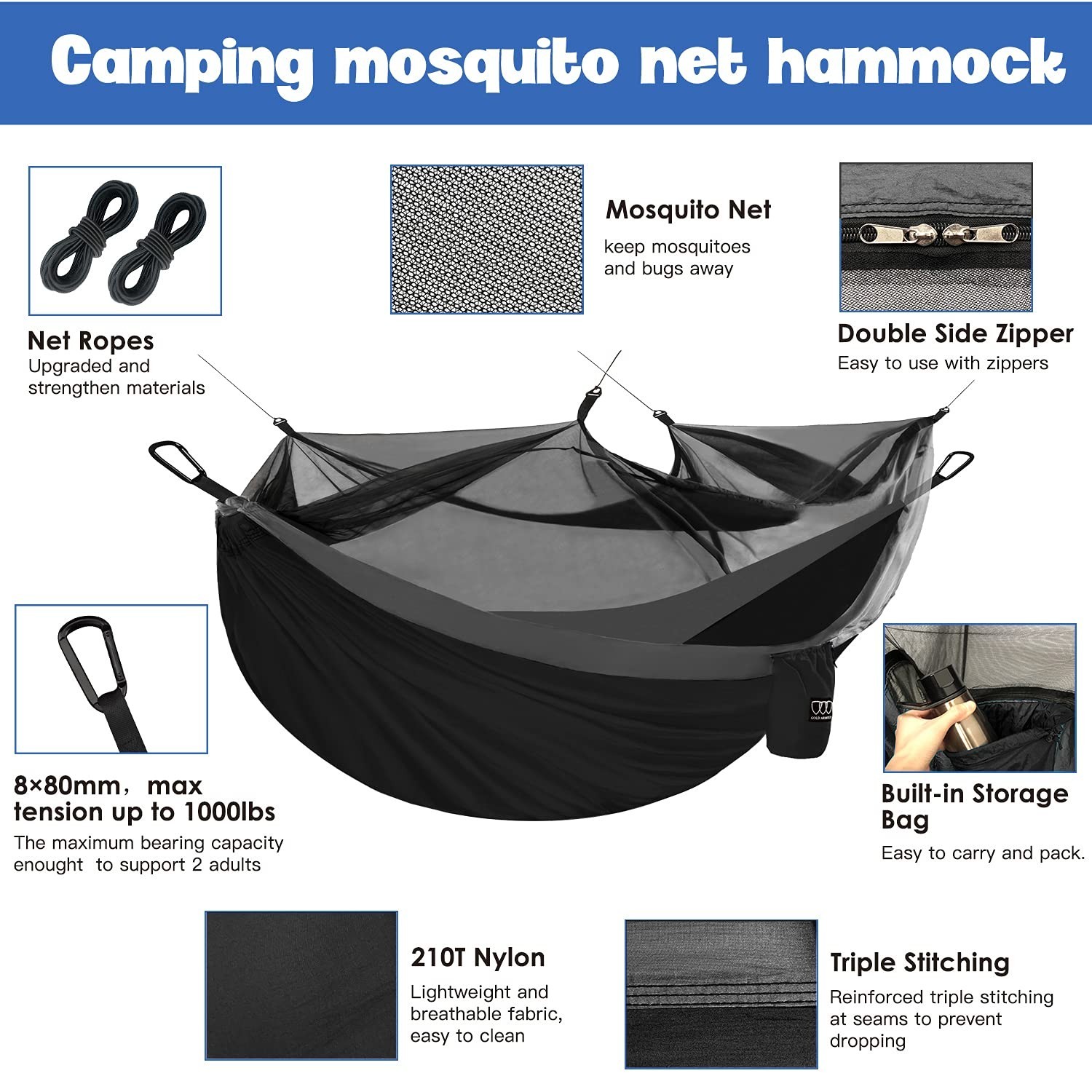 Double Person Camping Hammock with Mosquito Net Hanging Hammock