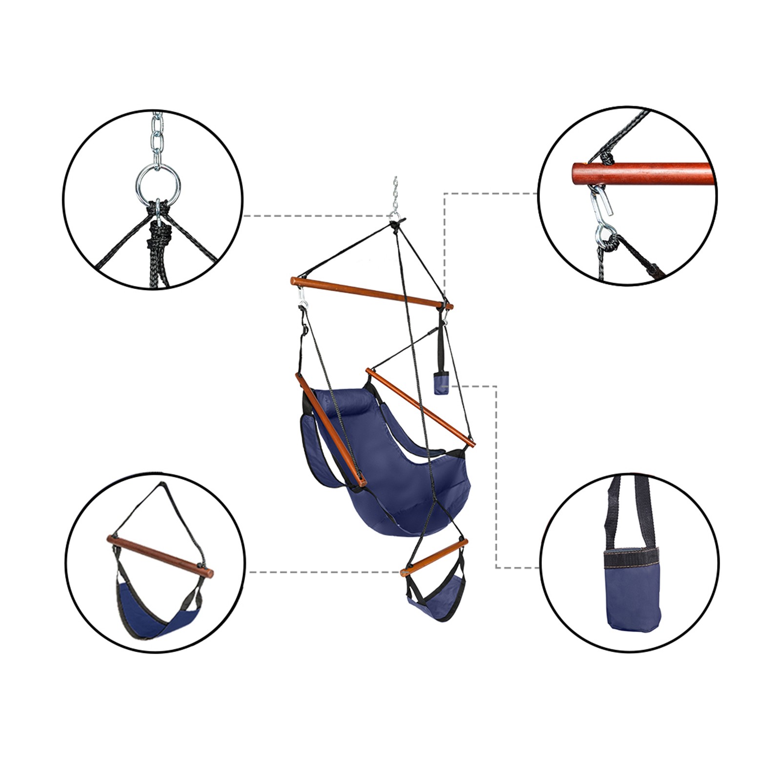 Modern Hammock Hanging Chair Air Deluxe Outdoor Chair Solid Wood Bearing 250lb