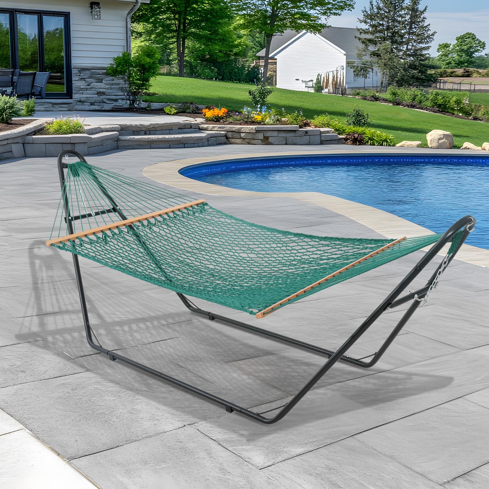Cotton Rope Double Hammock with Pillow, for Two Person,450 Pounds Capacity,Green