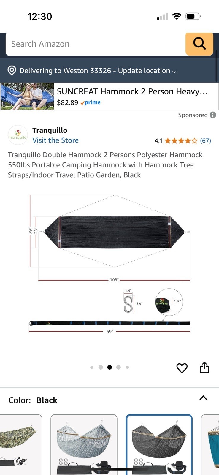 Tranquillo Double Hammock 2 Persons Polyester Hammock 550lbs Portable Camping