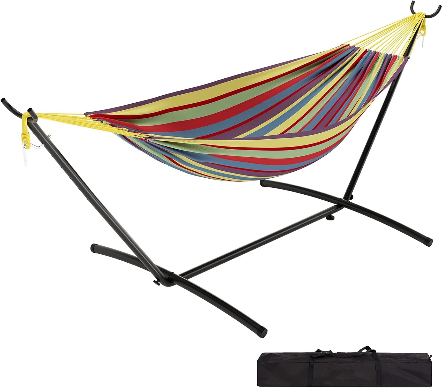 Double Hammock with Steel Stand and Carrying Bag, 350 lb Capacity Indoor Outdoor