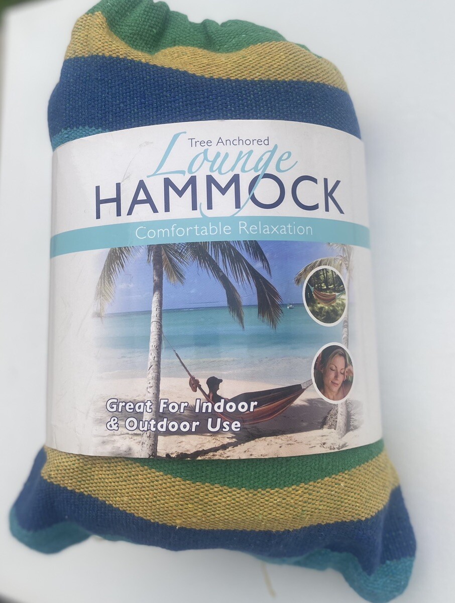 New Tree Anchored Lounge Hammock Blue Yellow Green comes with bag 80X32