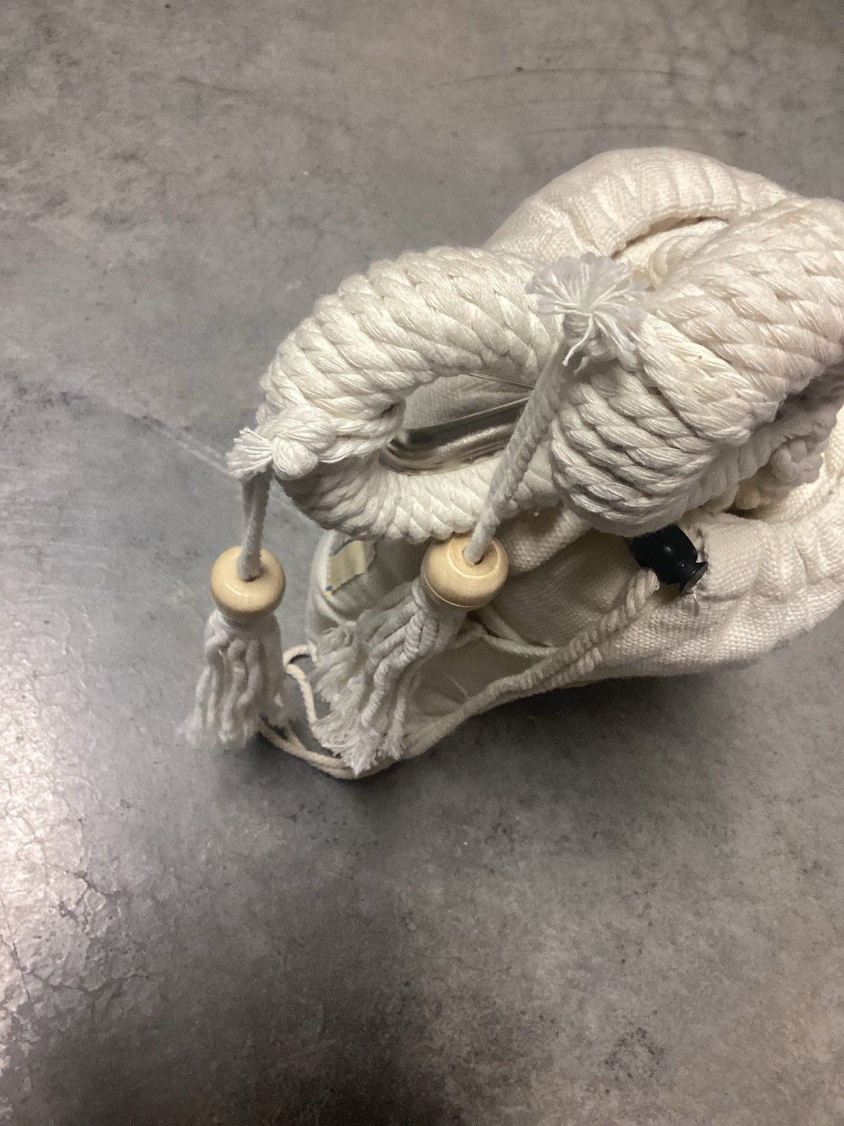 BLISS Hammocks Polyester Hand-Braided Hammock in a Bag Crochet Fringed Cream NIB