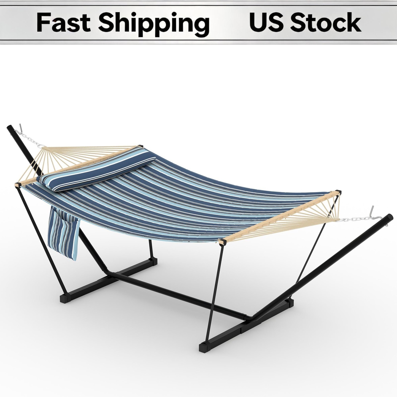Double Hammock with Stand 2 Person Heavy Duty Portable Outdoors Adjustable Steel