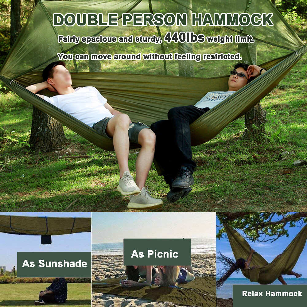 2 Person Outdoor Camping Hammock With Mosquito Net Portable Nylon Hanging Bed