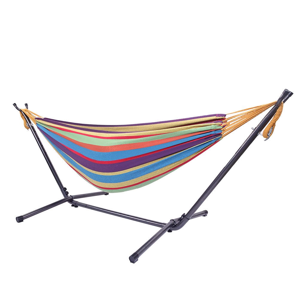 Portable Outdoor Polyester Hammock Set Black Background & Silver Flower