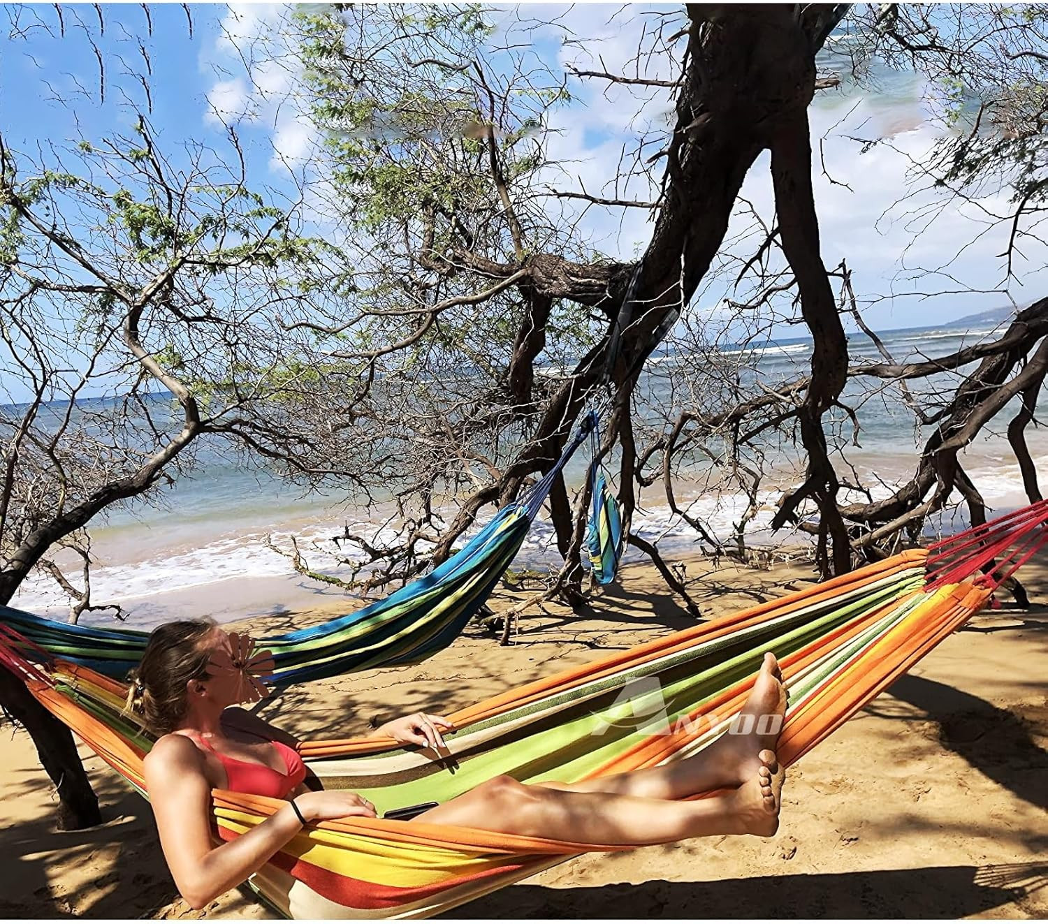 Cotton Camping Hammock With Tree Straps Portable Outdoor Garden Patio 660 Lb