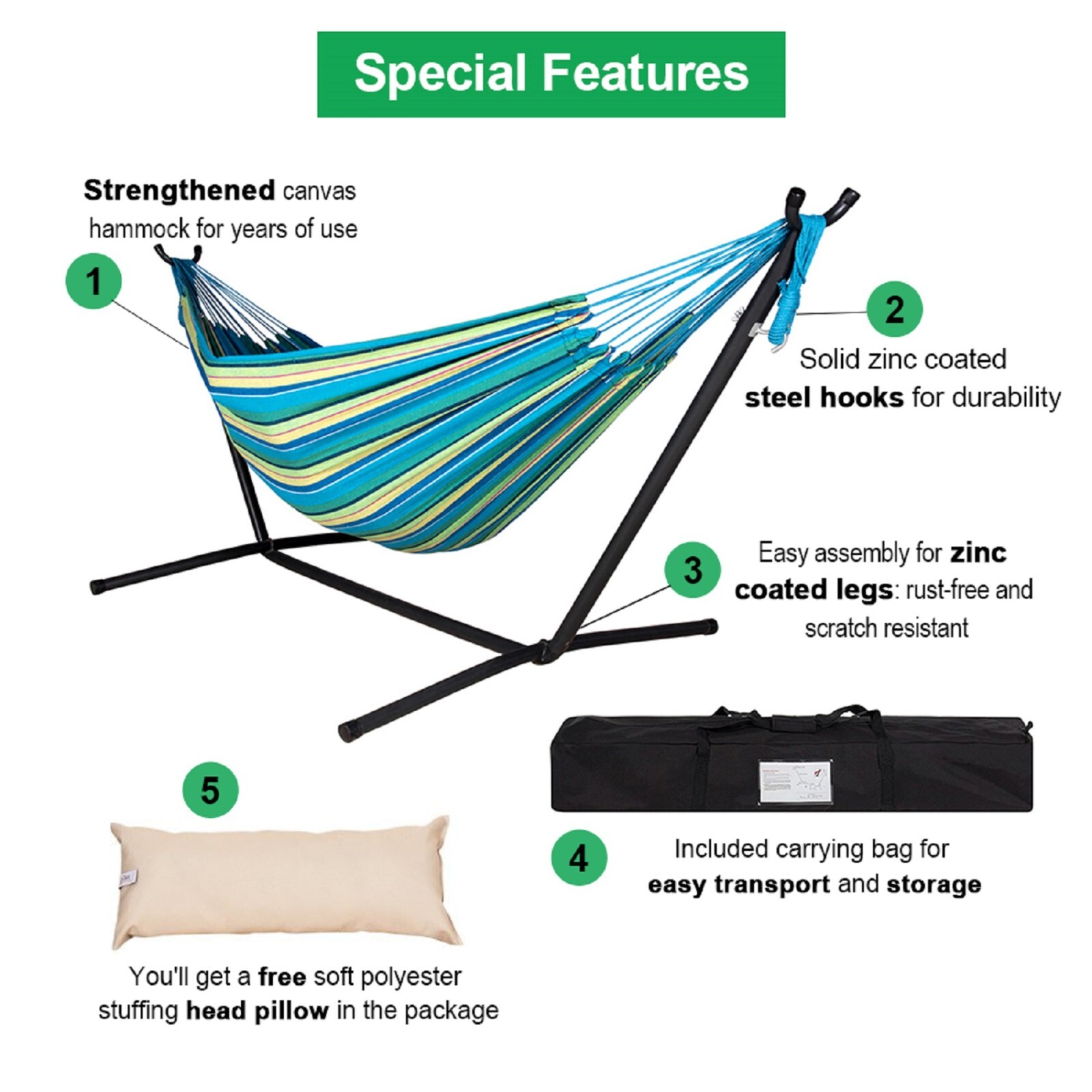 Double Size Hammock with 9 ft Steel Stand 450lbs Capacity
