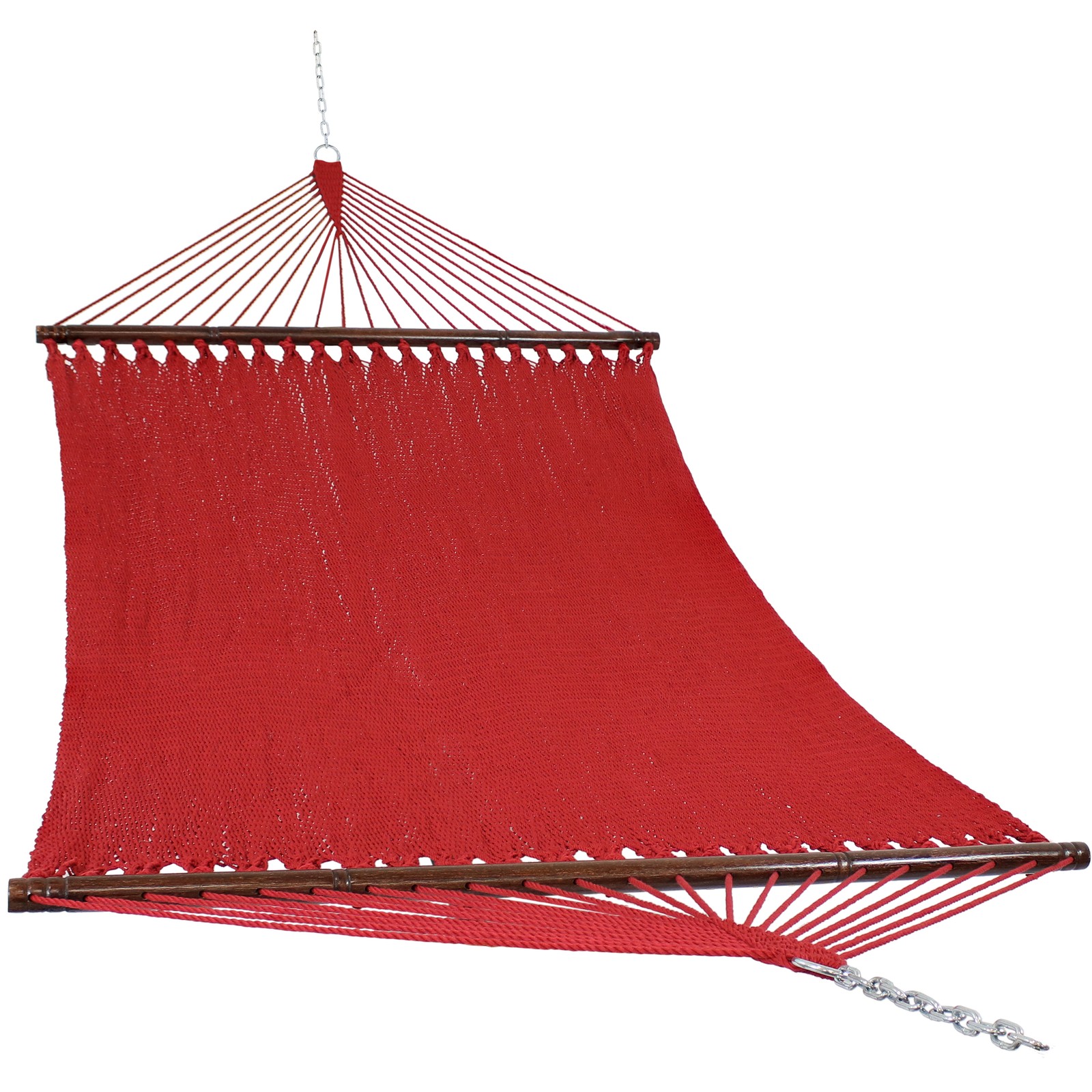 2-Person Polyester Rope Hammock with Spreader Bars – Red by Sunnydaze