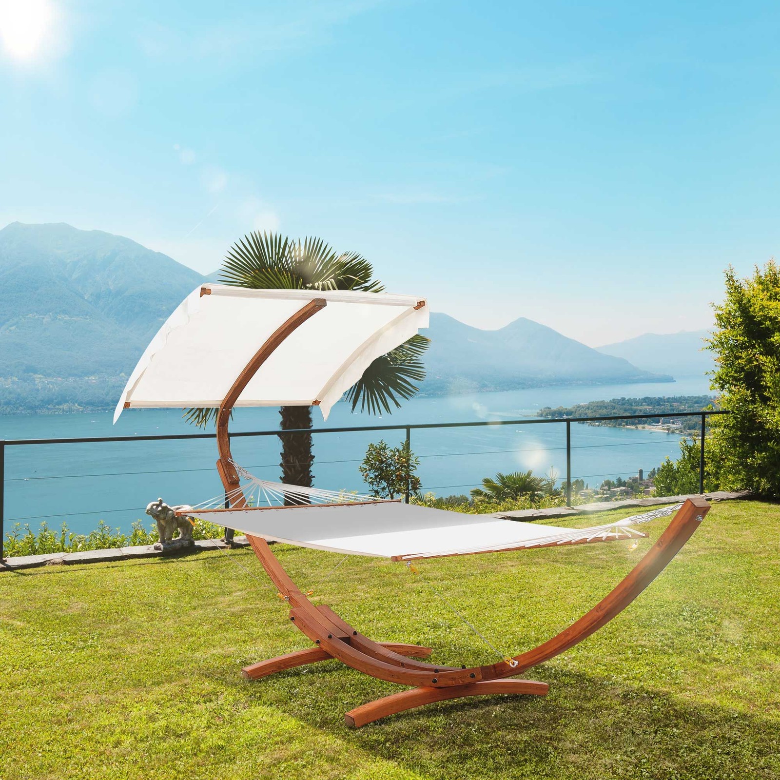 Arc Hammock 2-Person Outdoor with Canopy Stand, Extra Wide Backyard Swing Chair,