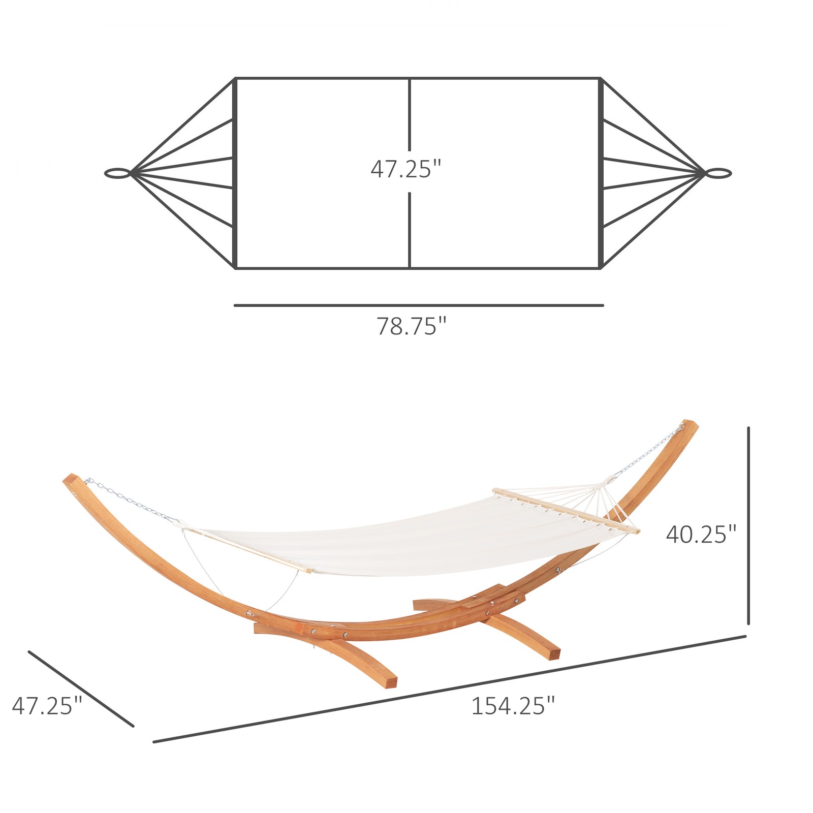 13′ Hammock with Wood Stand for Indoor or Outdoor, Cotton, White