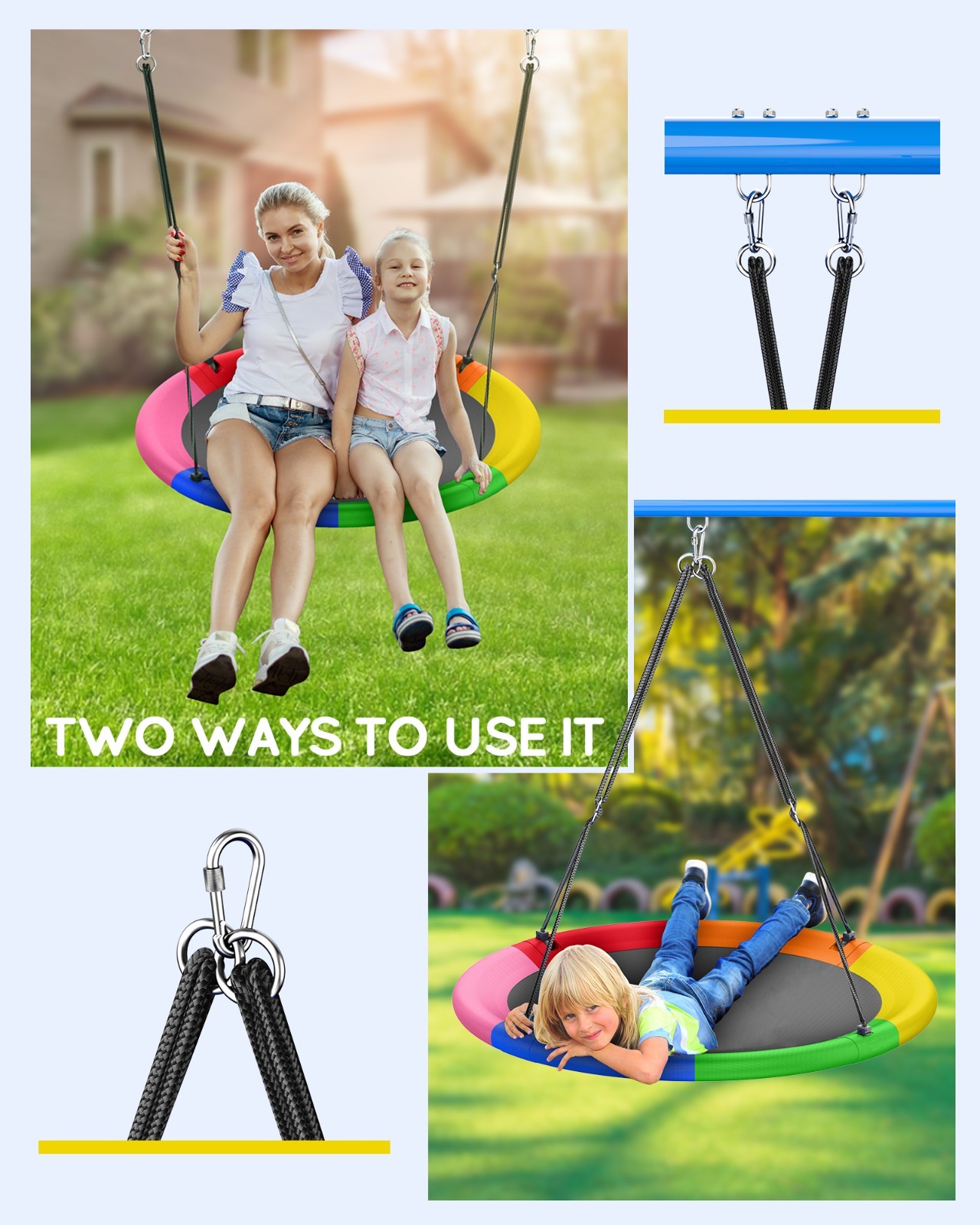 GYROOR Sturdy&Comfortable 43 In Saucer Tree Swing Flying Indoor Outdoor for kids