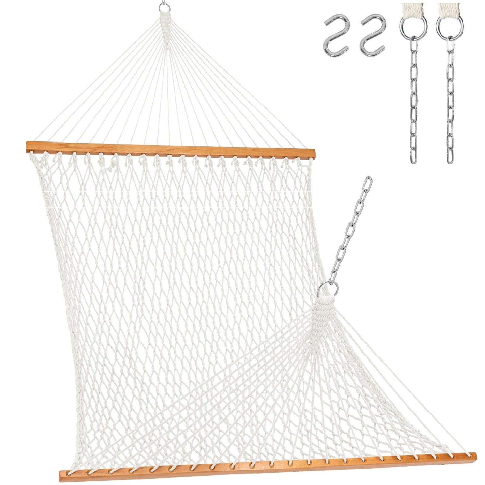 12FT Double Rope Hammocks, 2 Person Hand Woven Cotton Hammock with Spreader B…