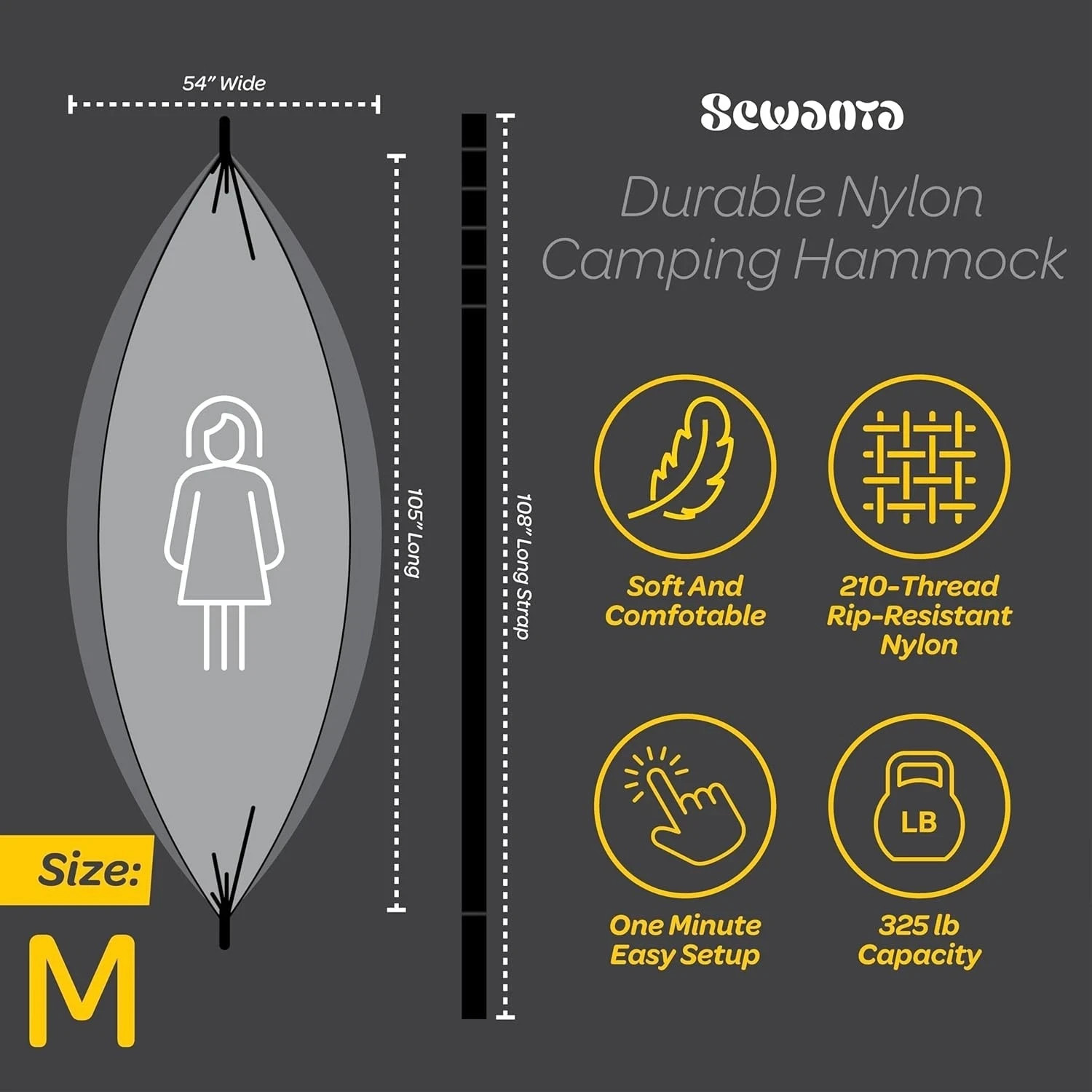 Sewanta – Durable Hammock 400 lb Capacity, Nylon Camping Hammock Chair – Double
