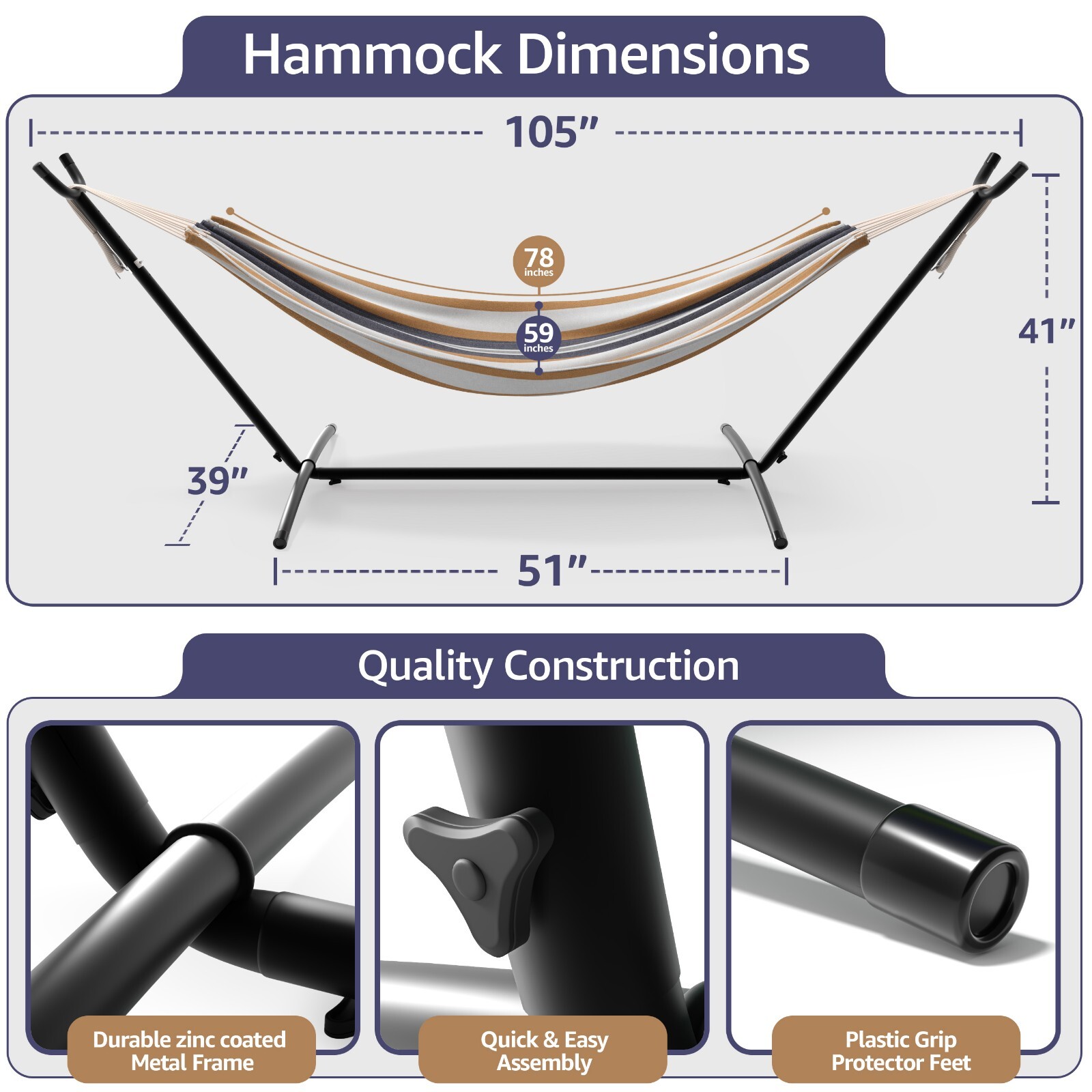 Sorbus Double Hammock w/ Steel Stand – 2 Person (450 LBS) Adjustable Hammock Bed