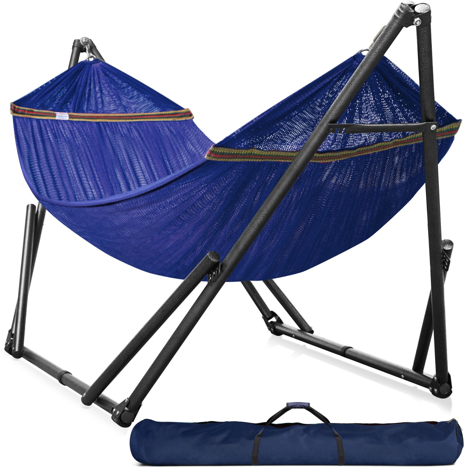 Polyester Hammock with Stand for 2 person with Carrying case Outdoor Patio, Blue