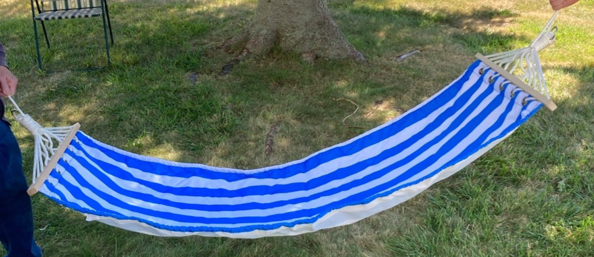Backyard Hammock in Carry Bag Blue White Striped Polyester 67 x 24″