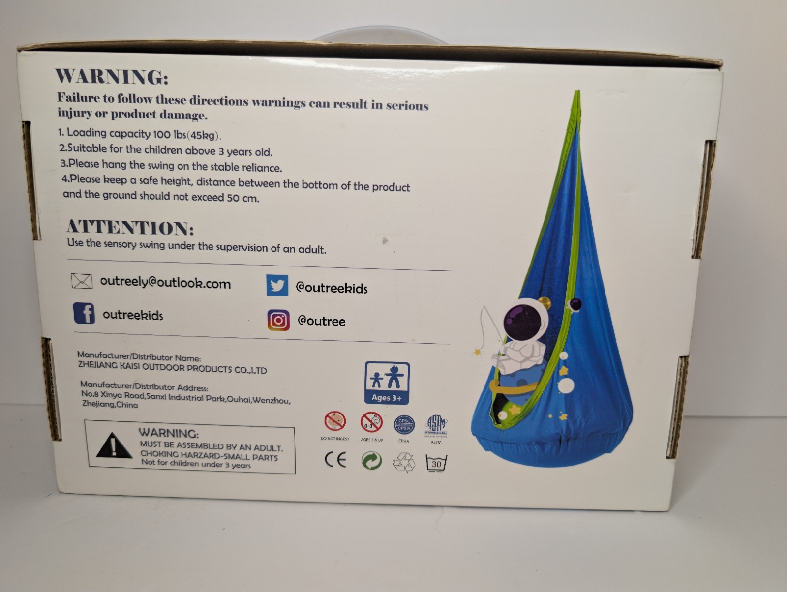 Outree Kids Pod Sensory Swing Hanging Hammock Chair Blue Green Screen Free Play