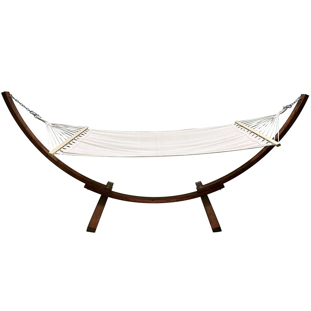 12FT PREMIUM QUILTED HAMMOCK WITH EUROPEAN LARCH WOOD ARC STAND INDOOR OUTDOOR