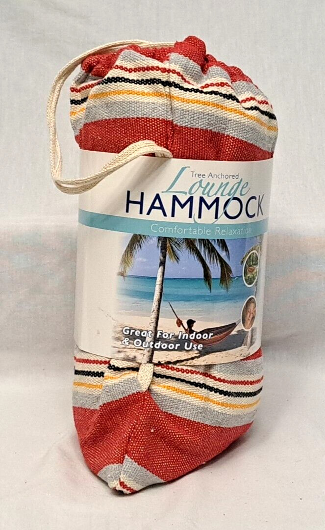 Tree Anchored Lounge Hammock Indoor Outdoor Red Gray Yellow White 79×39″ NEW!