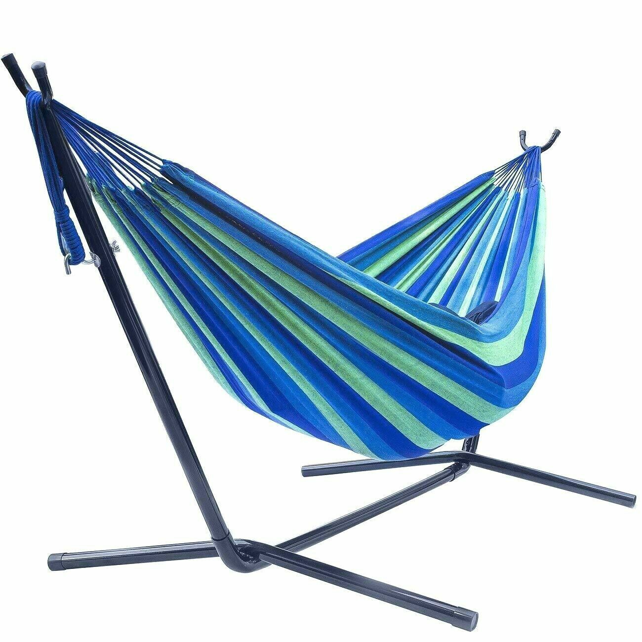 Double Hammock With Space Saving Steel Stand Patio W/ Portable Carrying Case