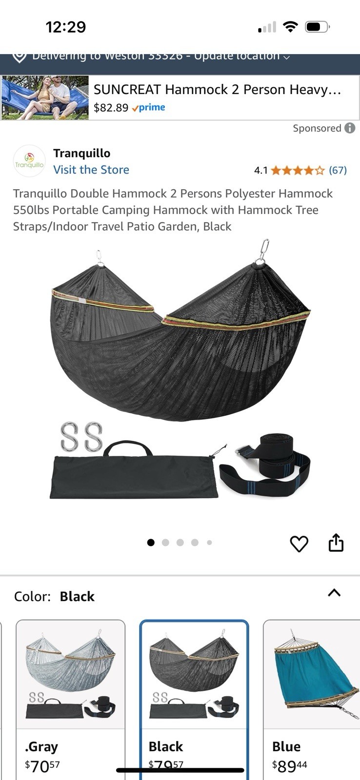 Tranquillo Double Hammock 2 Persons Polyester Hammock 550lbs Portable Camping