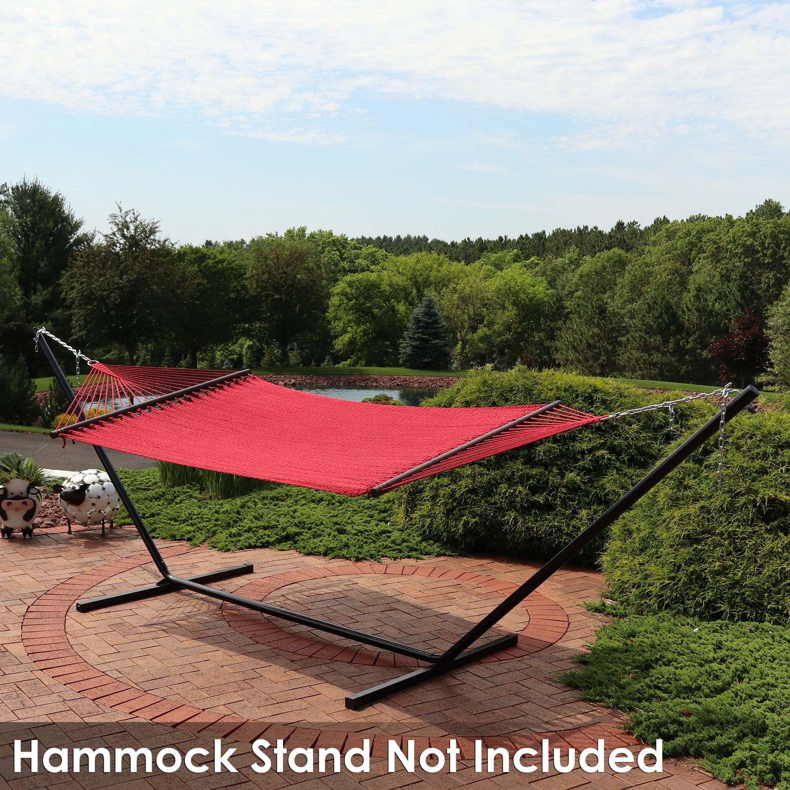 2-Person Polyester Rope Hammock with Spreader Bars – Red by Sunnydaze