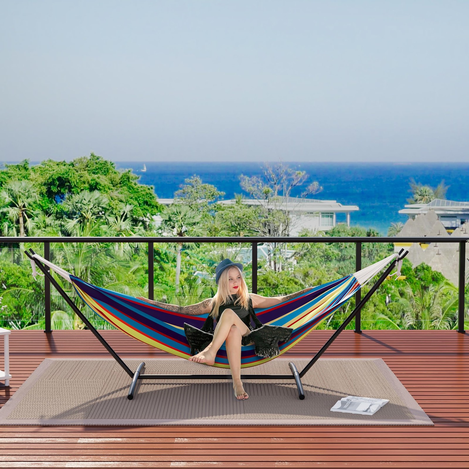 450 lbs Adjustable Portable Double Hammock Chair W/Steel Frame for Camping,Yard
